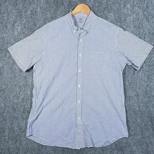 J.CREW Shirt Mens L‎ Blue Short Sleeve Button Up Pocket Check Lightweight #AB437